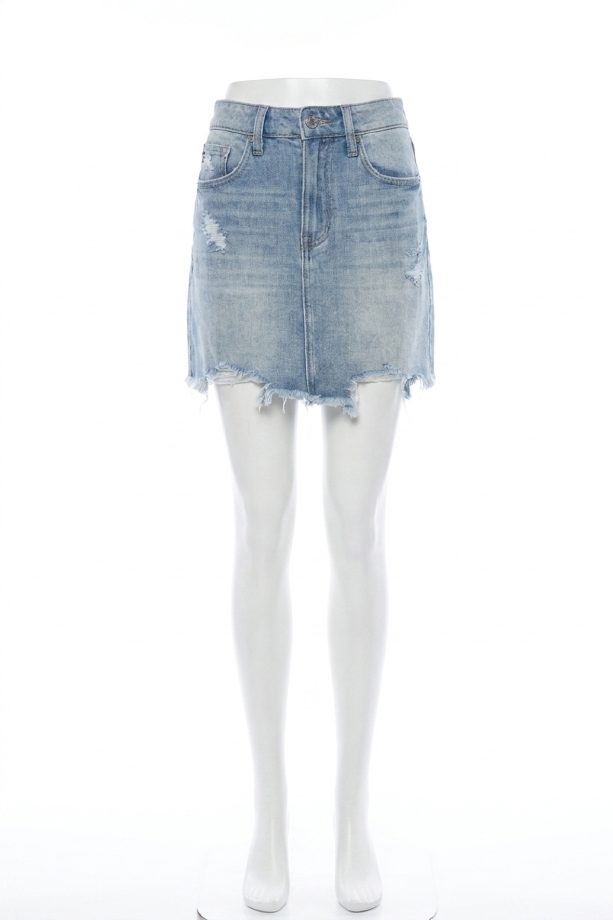NEW KANCAN frayed bottom mini skirt in medium wash